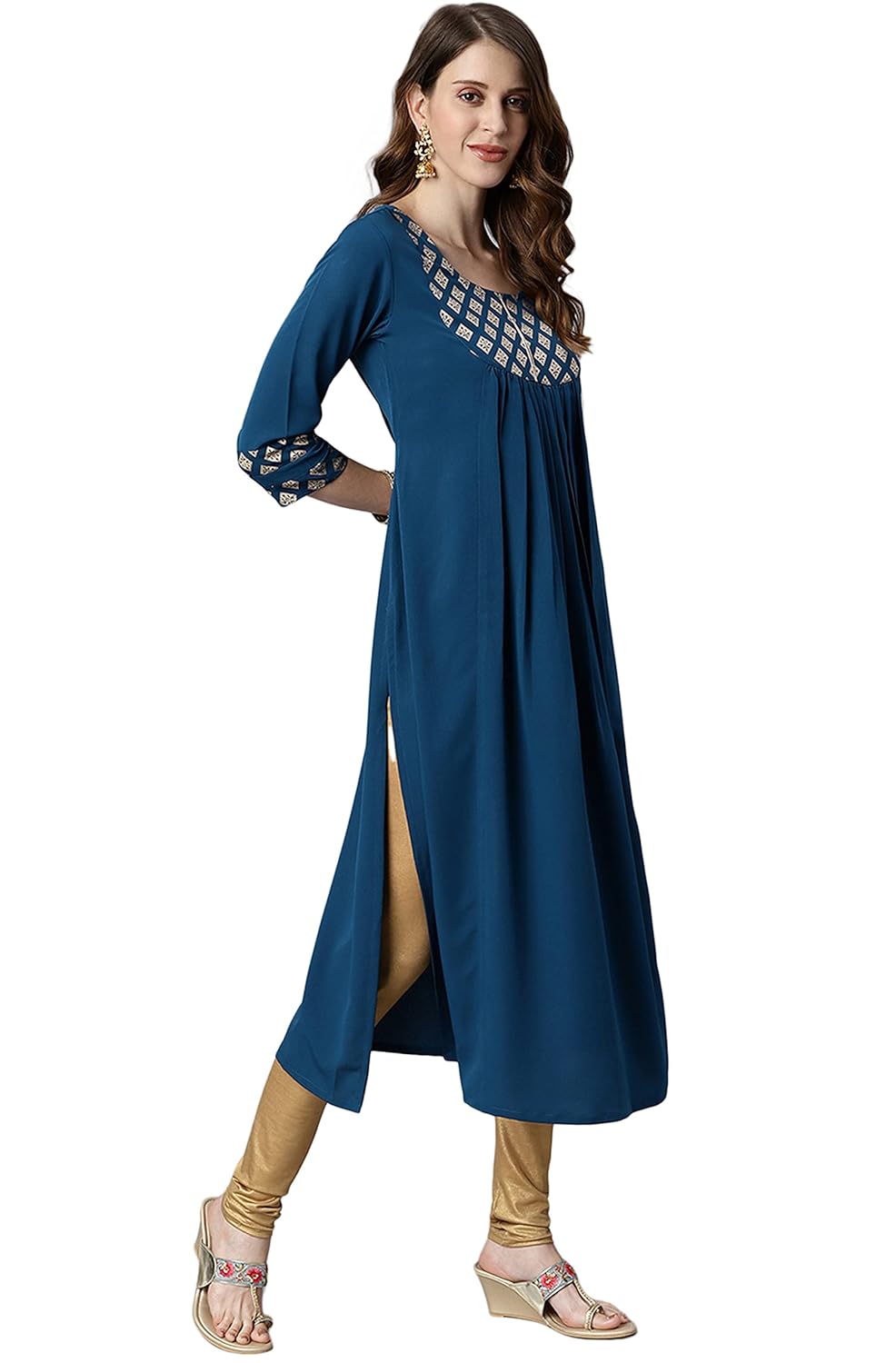 Janasya Women's Teal Poly Crepe Kurta