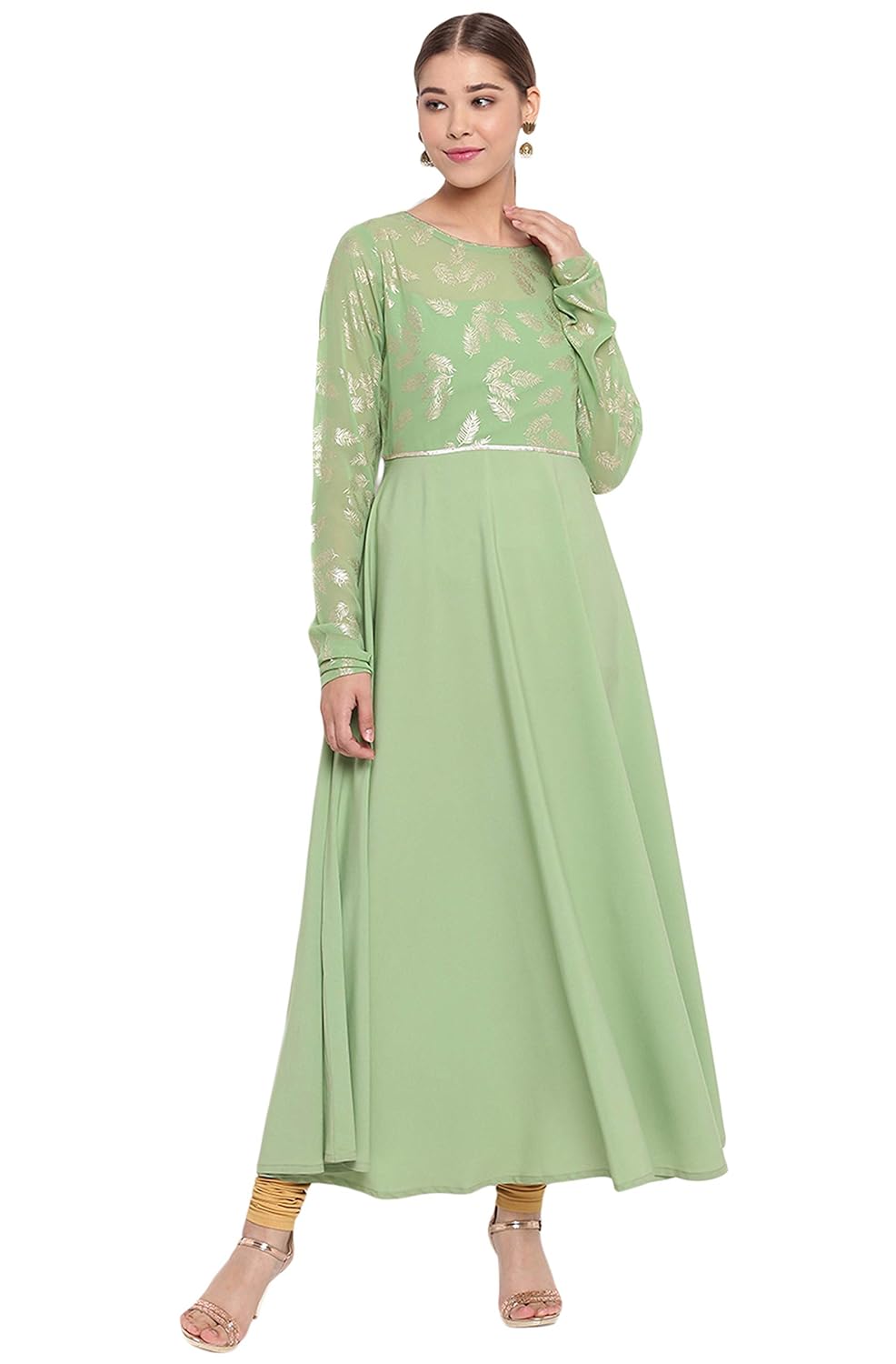 Janasya Women's Light Green Poly Crepe Kurta