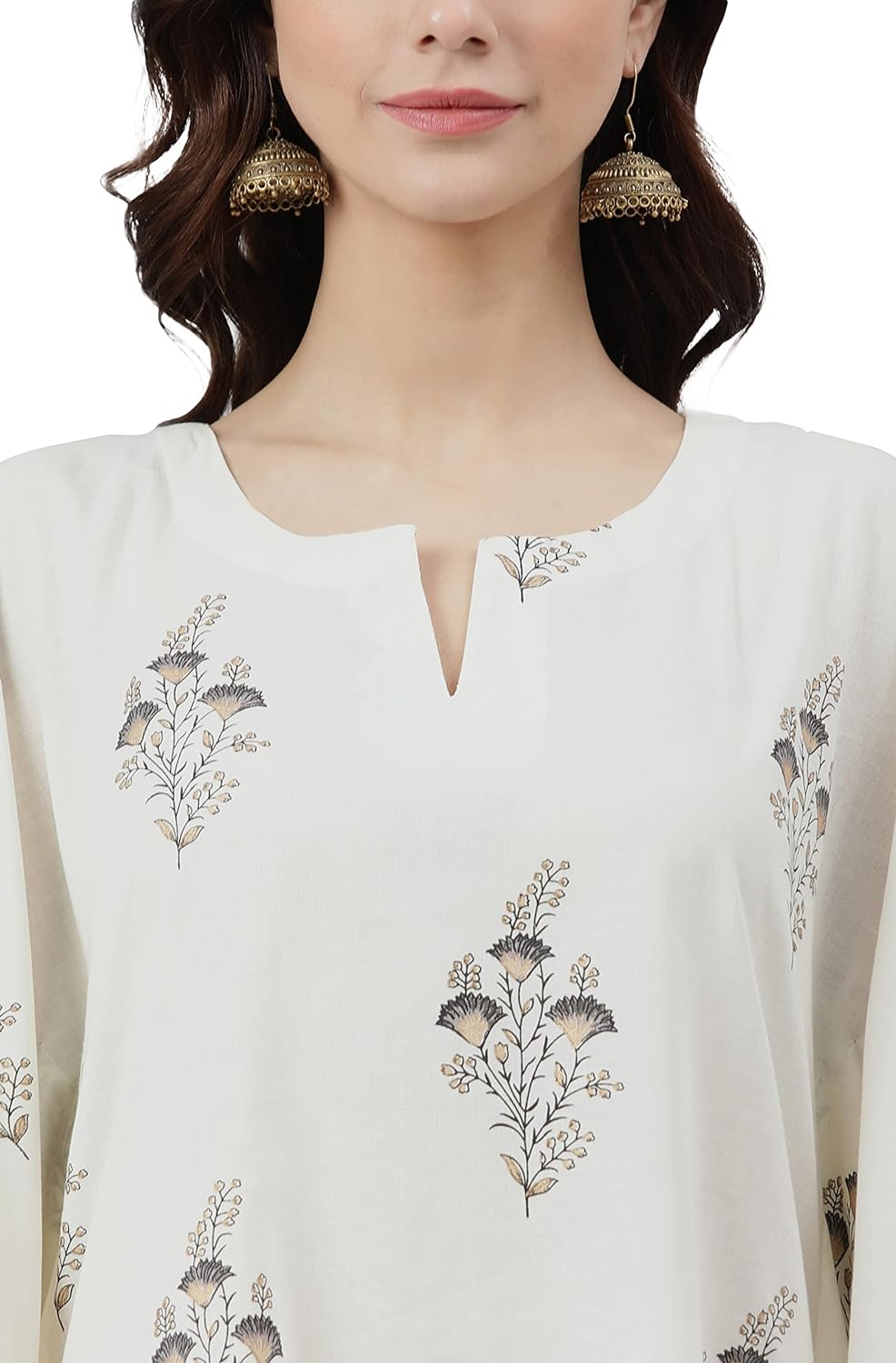 Janasya Women's Cream Cotton Kaftan With Pant