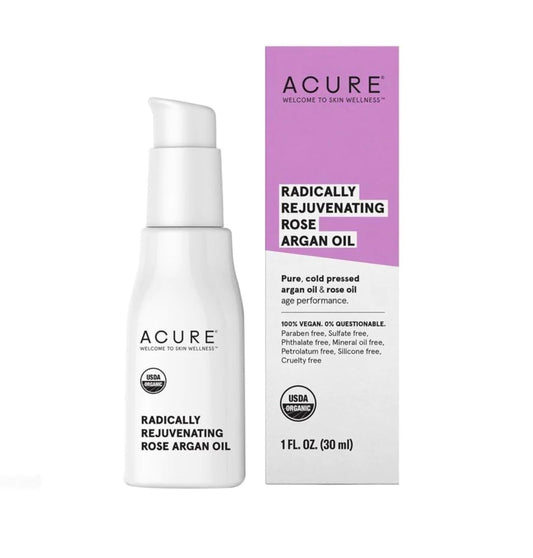 ACURE Radically Rejuvenating Rose Argan Oil - Anti-Aging Support with Pure, Cold Pressed Argan & Rose Oil - Face, Hair & Body Oil Serum Rich in Vitamin E - Lightweight, Non-Greasy, Vegan - 1 Fl Oz