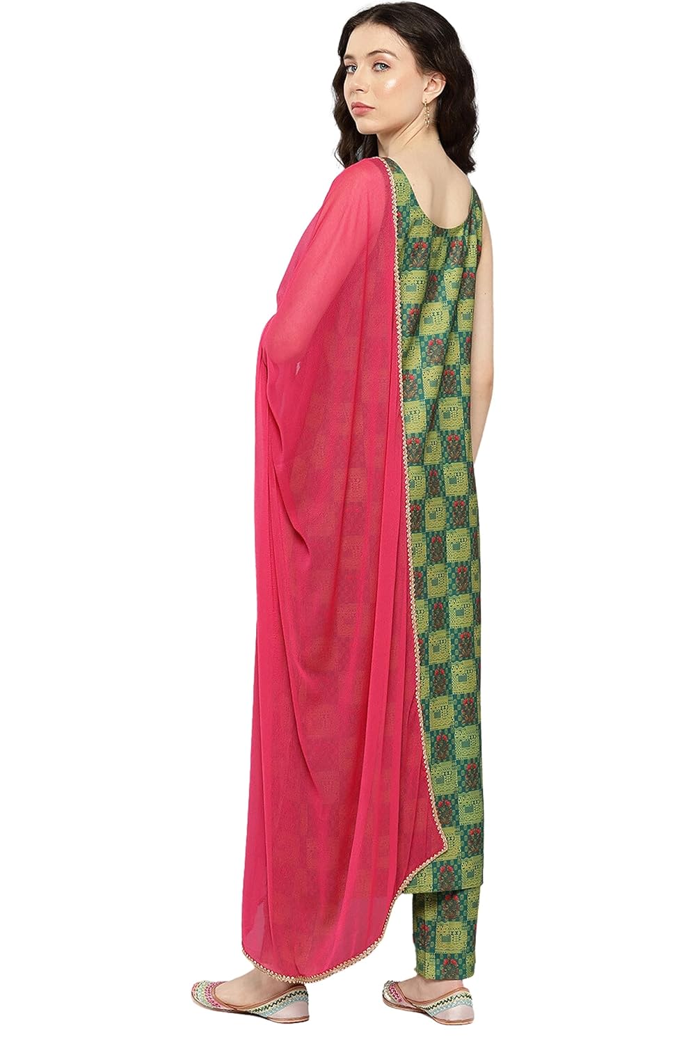 Janasya Women's Green Moss Digital Printed Kurta with Pant and Dupatta