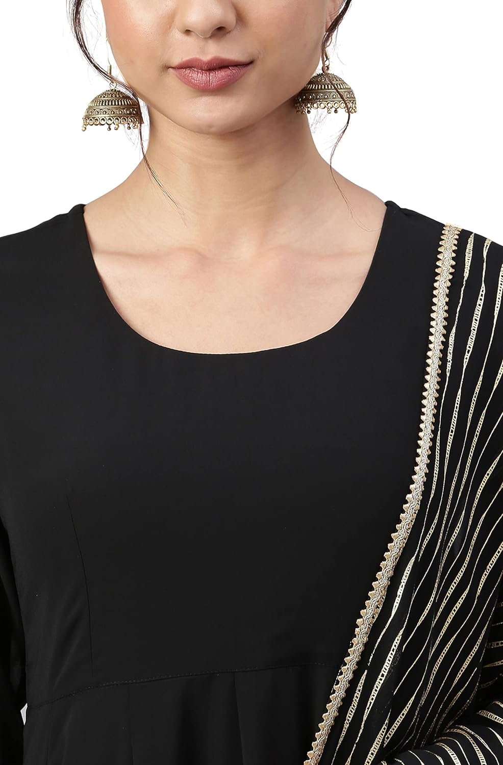 Janasya Women's Grey Poly Georgette Solid Kurta with Dupatta Black