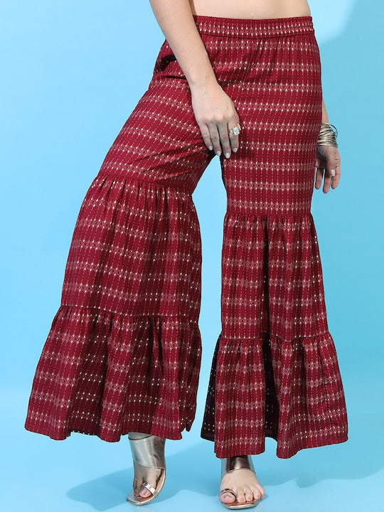 Vishudh Women Red Floral Embroidered Panelled Kurti with Sharara & With Dupatta