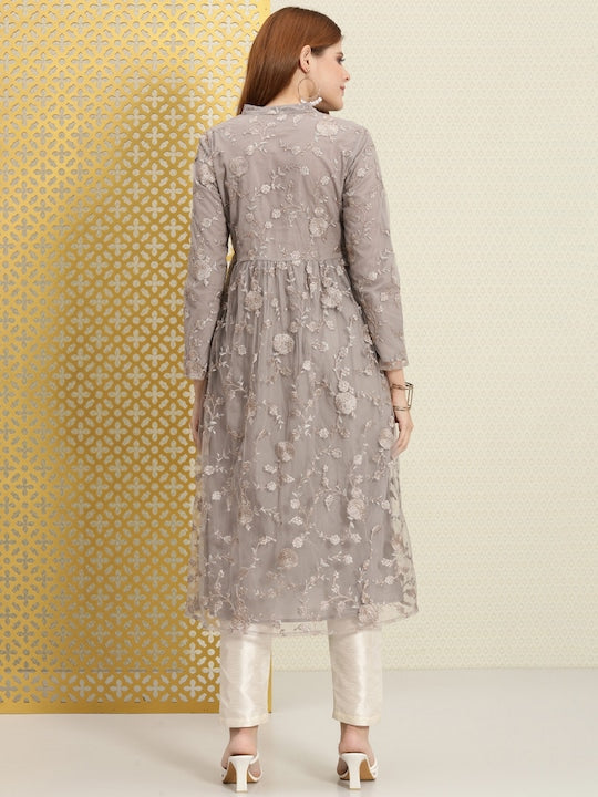 House of Pataudi Women Embroidered Thread Work Floral Anarkali Jashn Kurta