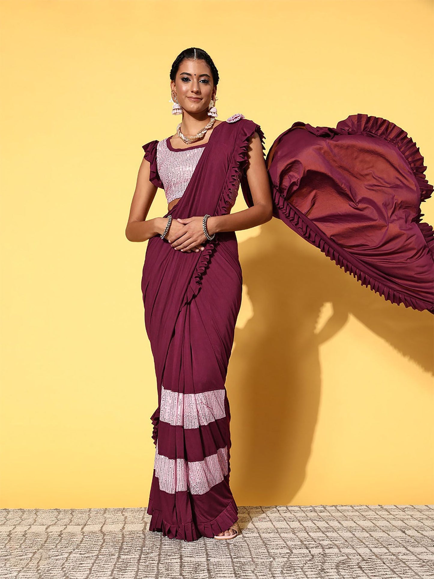 Odette Purple Solid Poly Silk Saree with Unstitched Blouse