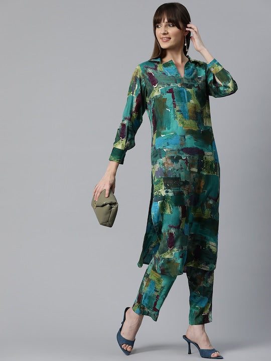 Readiprint Fashions Women Ethnic Motifs Printed Regular Pure Silk Kurta with Trousers