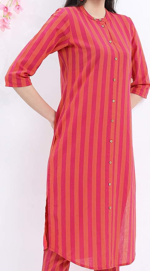Vishudh Striped Mandarin Collar Cotton Kurta
