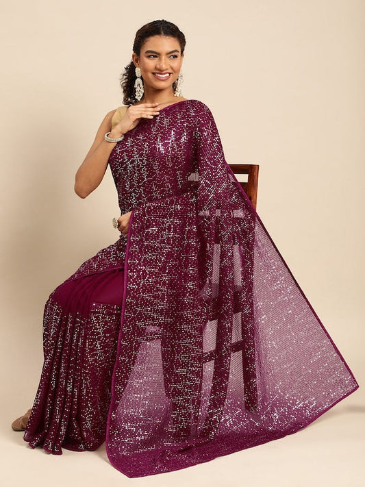 Kasee Embellished Striped Sequinned Saree