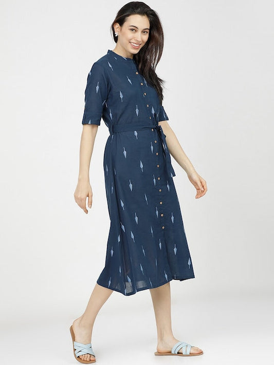 Vishudh Navy Blue Ethnic A-Line Midi Dress