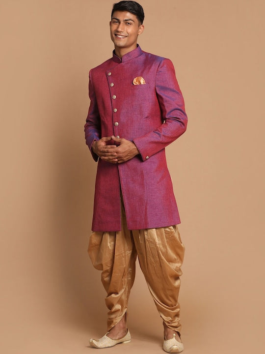 Vastramay Men Silk Blend Sherwani With Dhoti Pants
