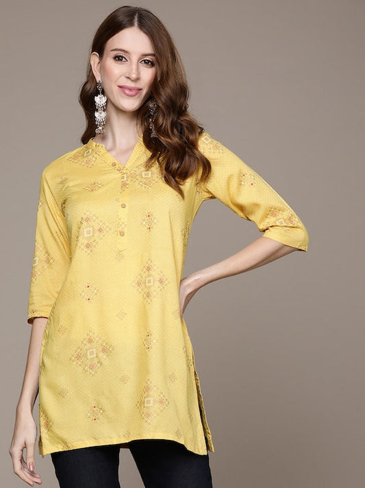 Anubhutee Yellow Ethnic Motifs Printed Kurti - XXL