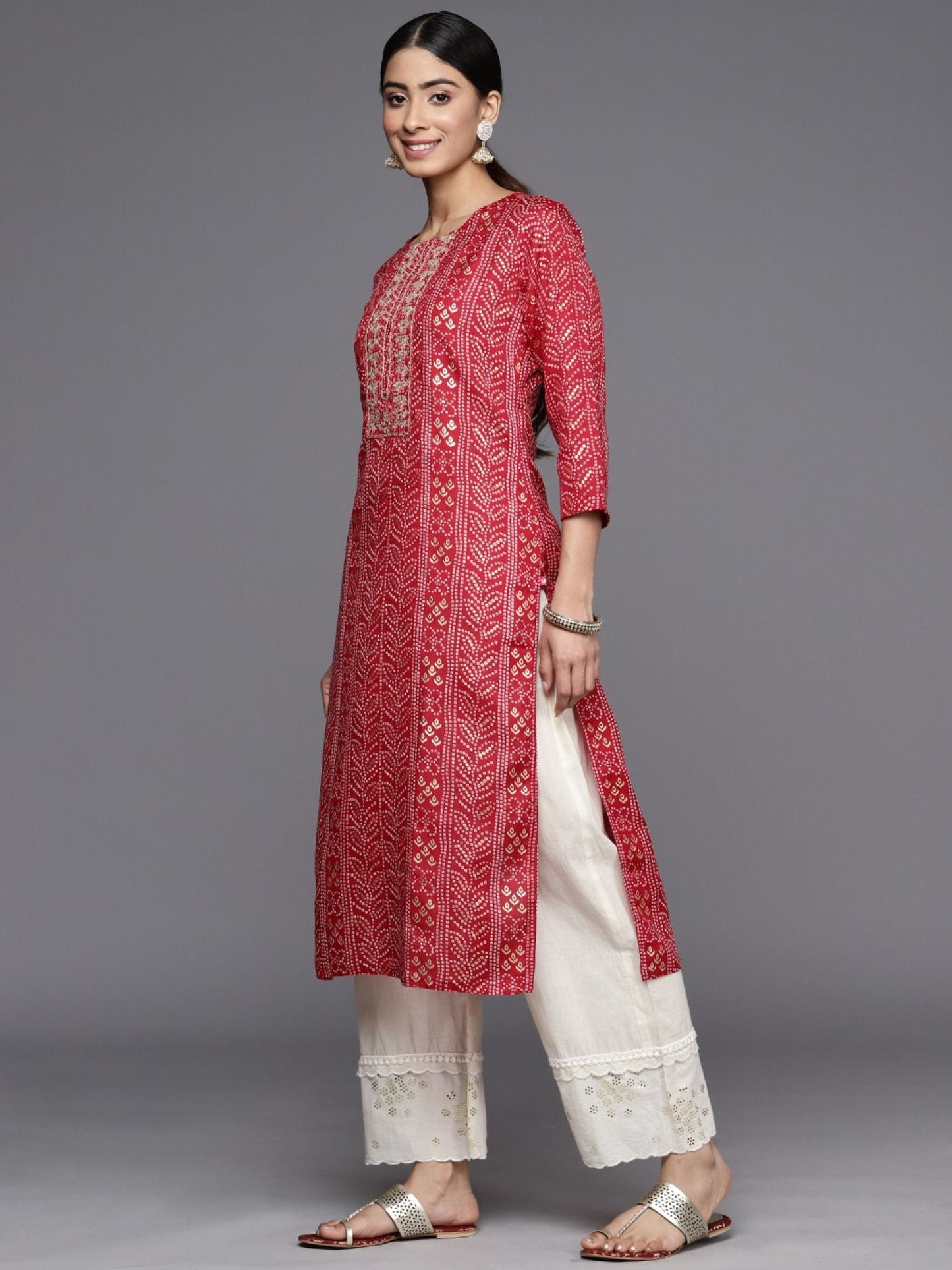 KSUT Maroon Gold Printed Embroidered Kurta