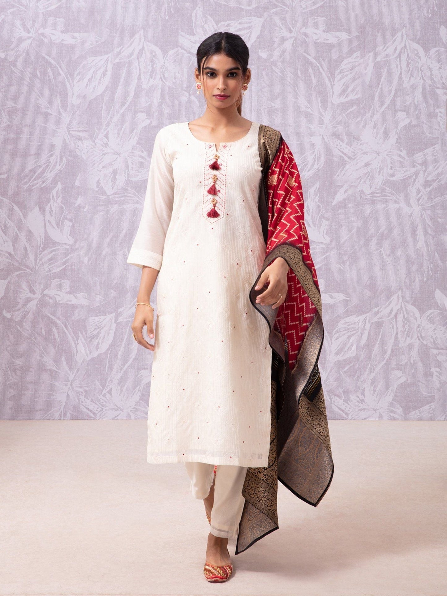 Likha Shaan-e-Avadh offwhite Kurta, Pant and Brocade Dupatta LIKSKD104 (Set of 3)