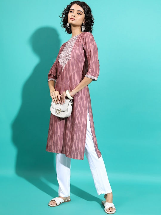 Vishudh Brown Abstract Printed Straight Kurta