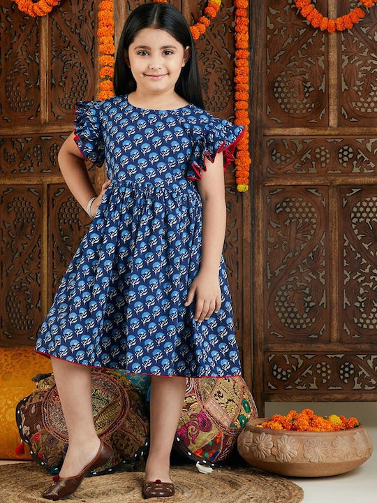 Vastramay Girls Ethnic Motifs Printed Cotton Fit & Flare Ethnic Dress