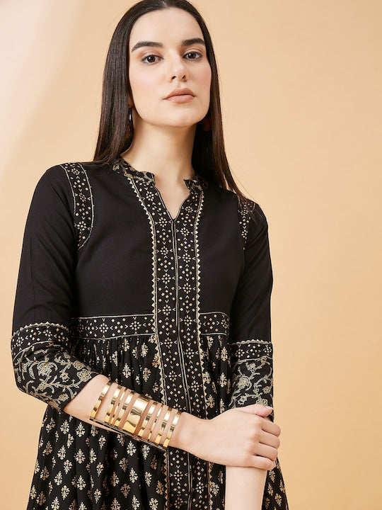 All about you Ethnic Motifs Printed Gotta Patti A-Line Kurta With Trouser