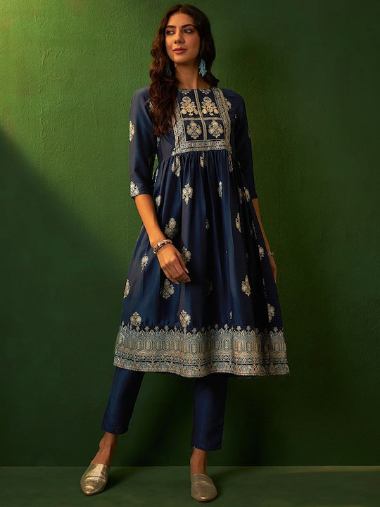 Sangria Embroidered Flared Kurta Trouser Set