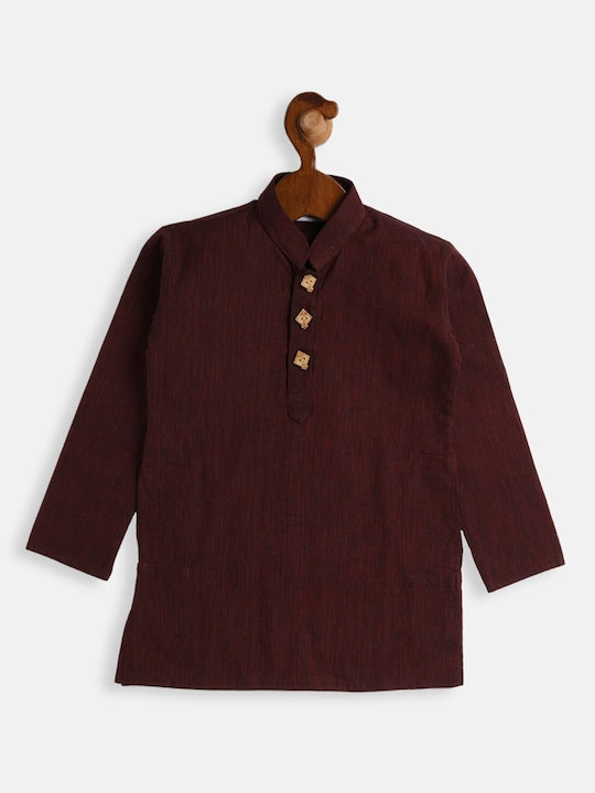 Vastramay Sishu Boys Maroon Handloom Cotton Kurta