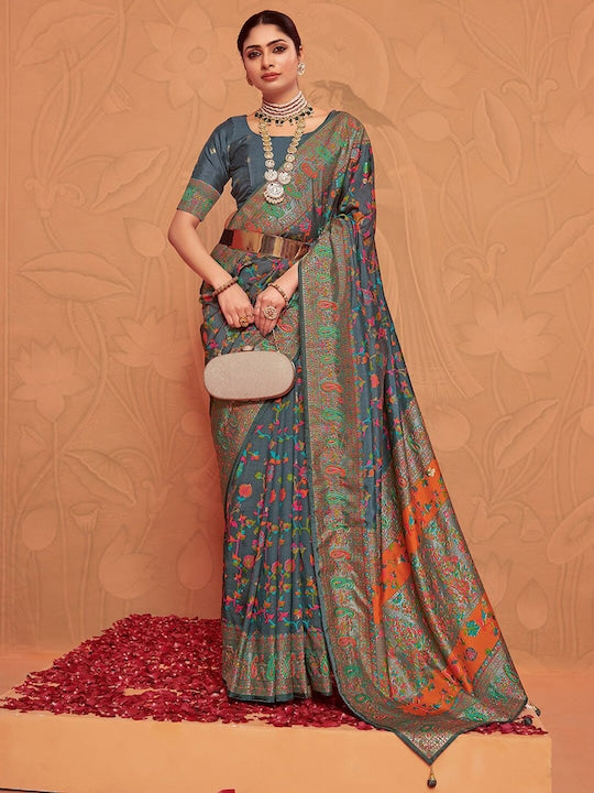 Satrani Floral Zari Art Silk Sungudi Saree