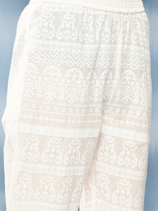 Yufta Women Blue Ethnic Motifs Printed Regular Thread Work Pure Cotton Kurta with Palazzos & With Dupatta