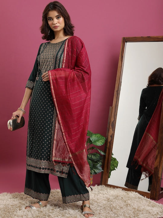 Vishudh Ethnic Motifs Printed Regular Kurta with Palazzos & With Dupatta