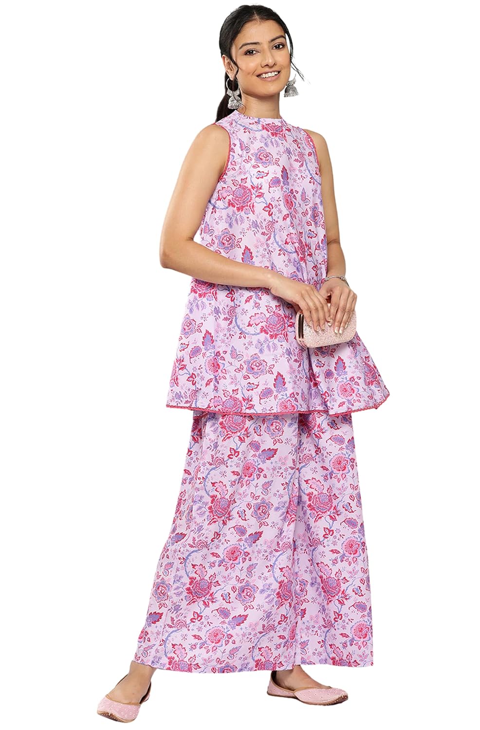 Janasya Women's Lavender Crepe Digital Printed Co-ords Set