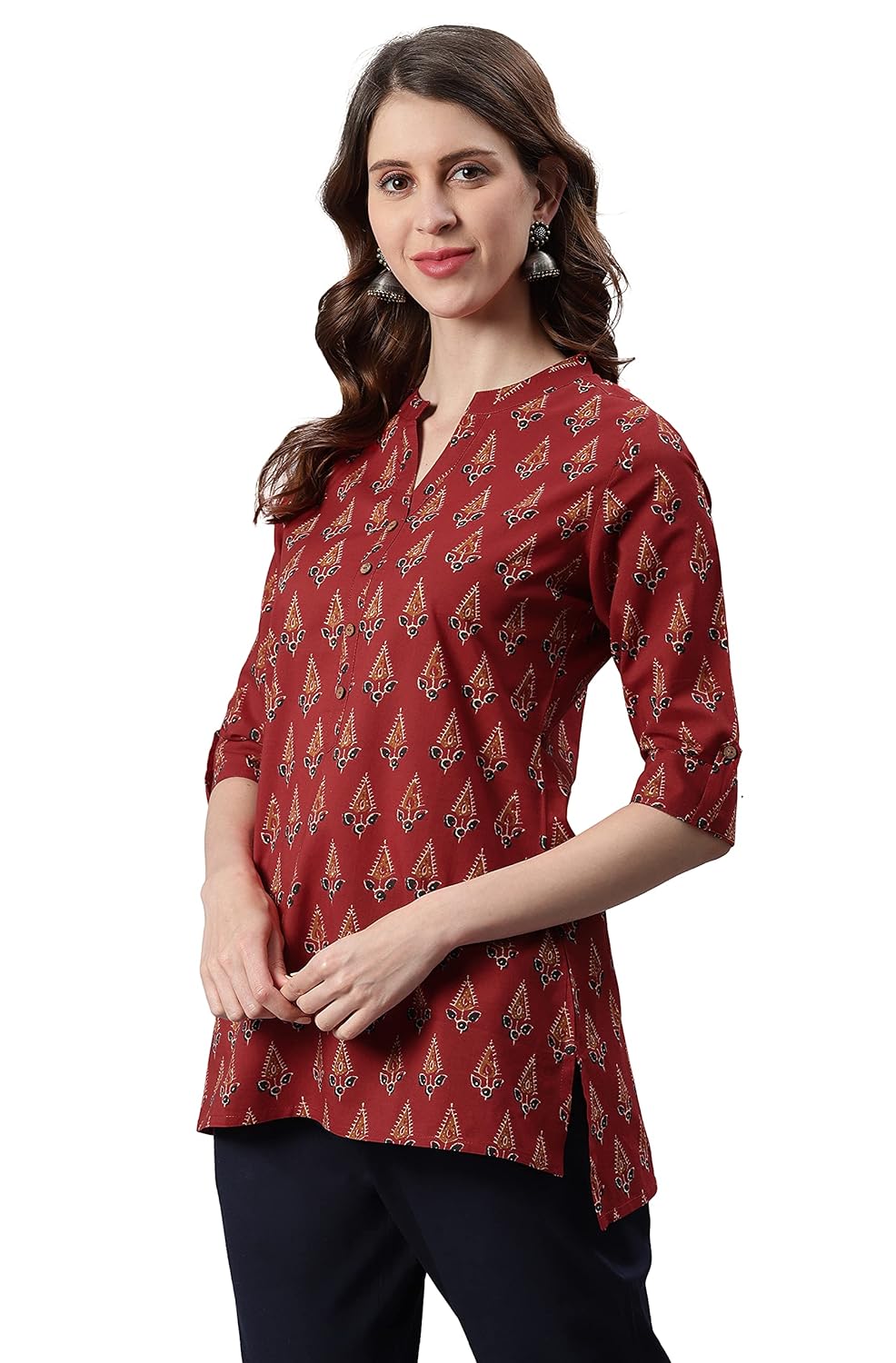 Janasya Women's Red Cotton Tunic