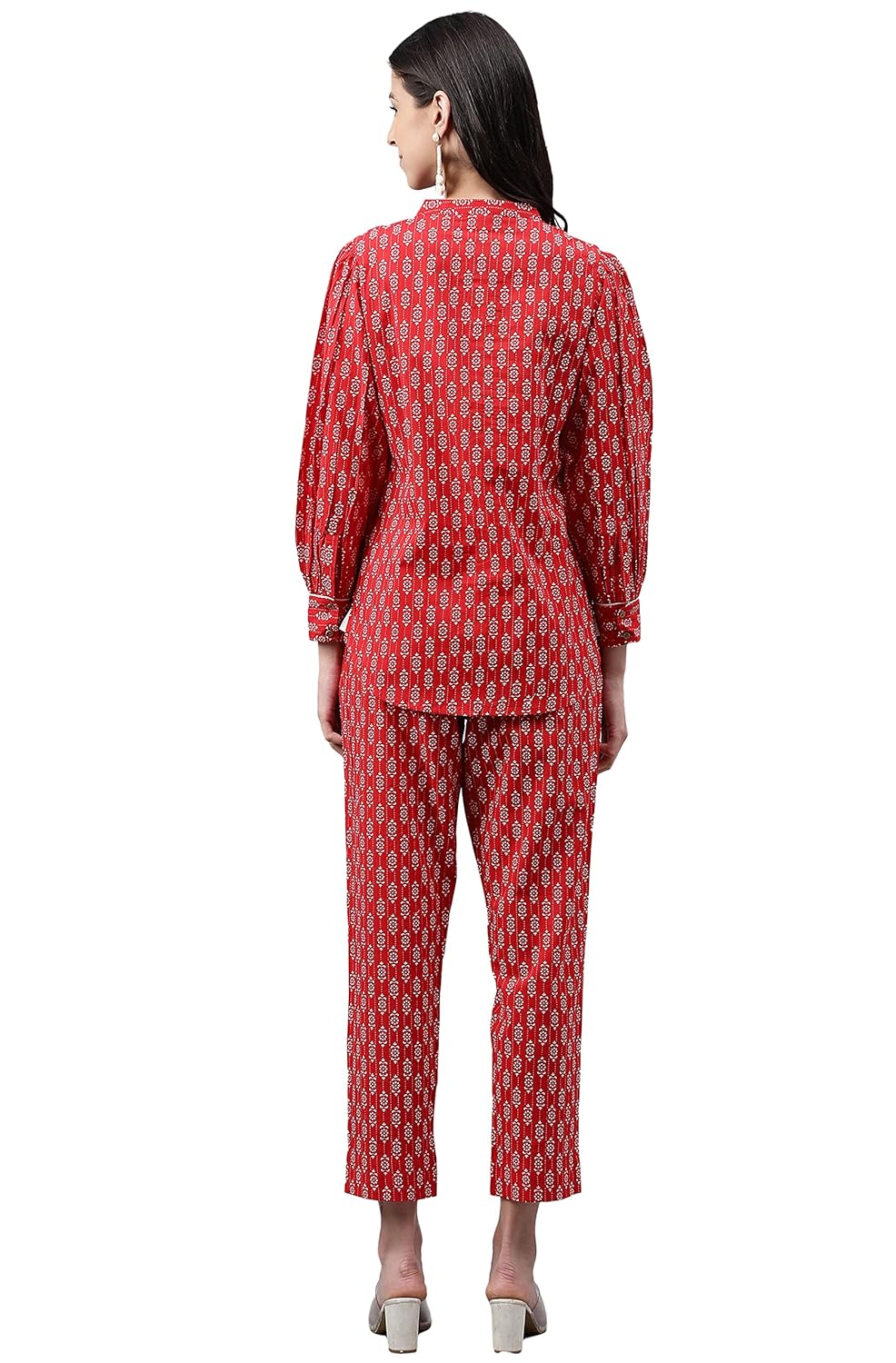 Janasya Women's Red Cotton Ethnic Motifs Co-ords Set