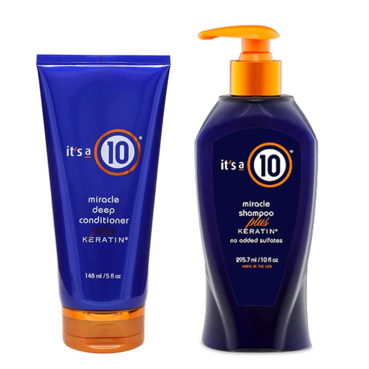 It's A 10 Miracle Shampoo Plus Keratin 10 Oz & Miracle Deep Conditioner Plus Keratin 5 Oz Duo