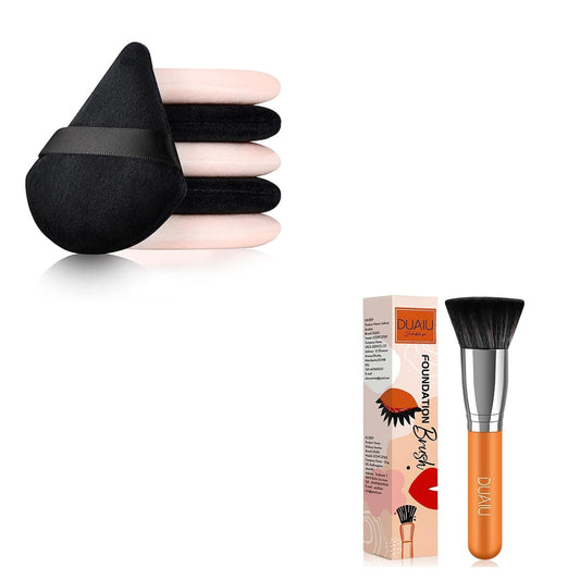 DUAIU 1Pcs Foundation Brush +6Pcs Powder Puffs