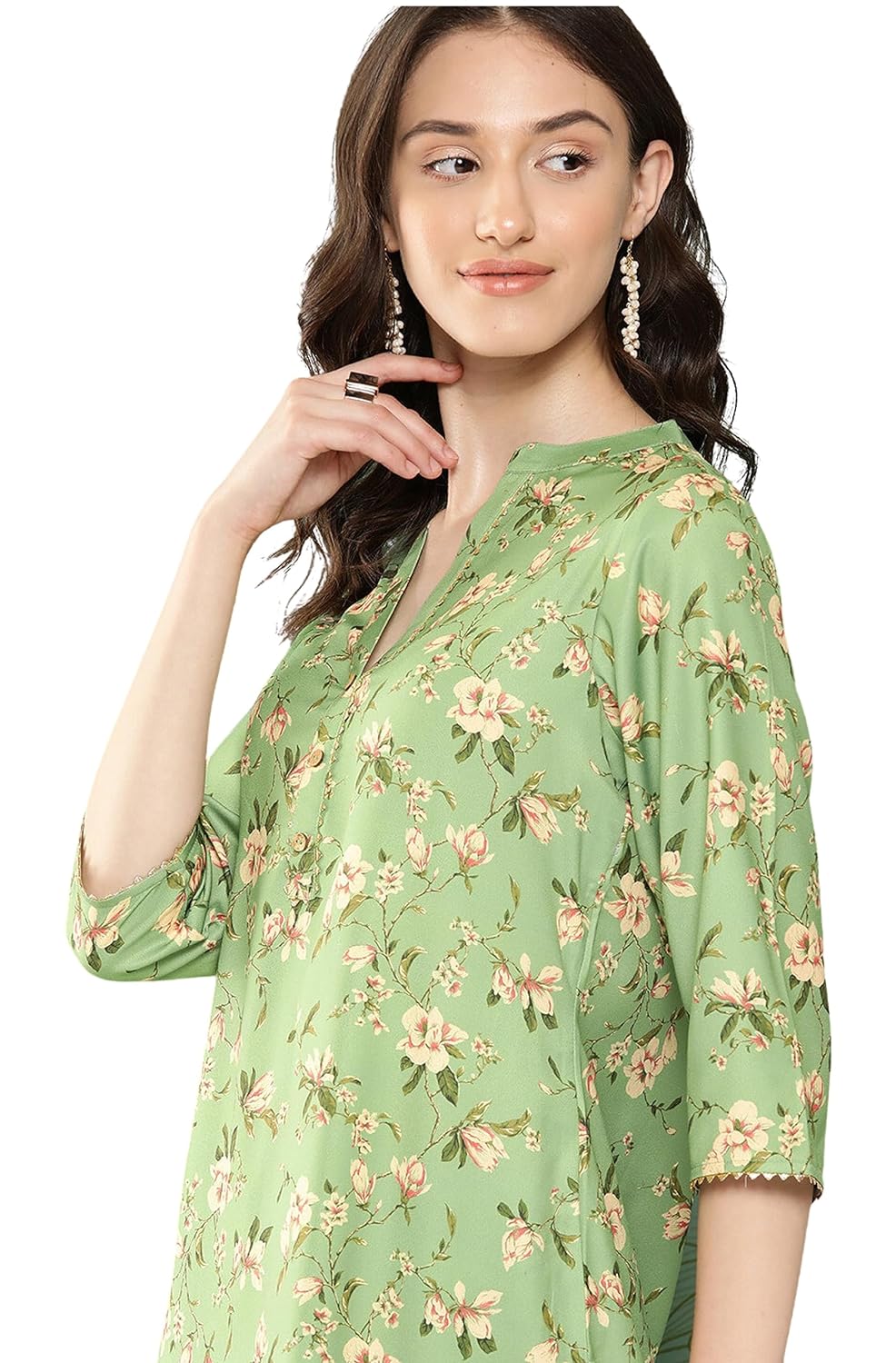 Janasya Women's Green Moss Digital Floral Printed Co-ords Set