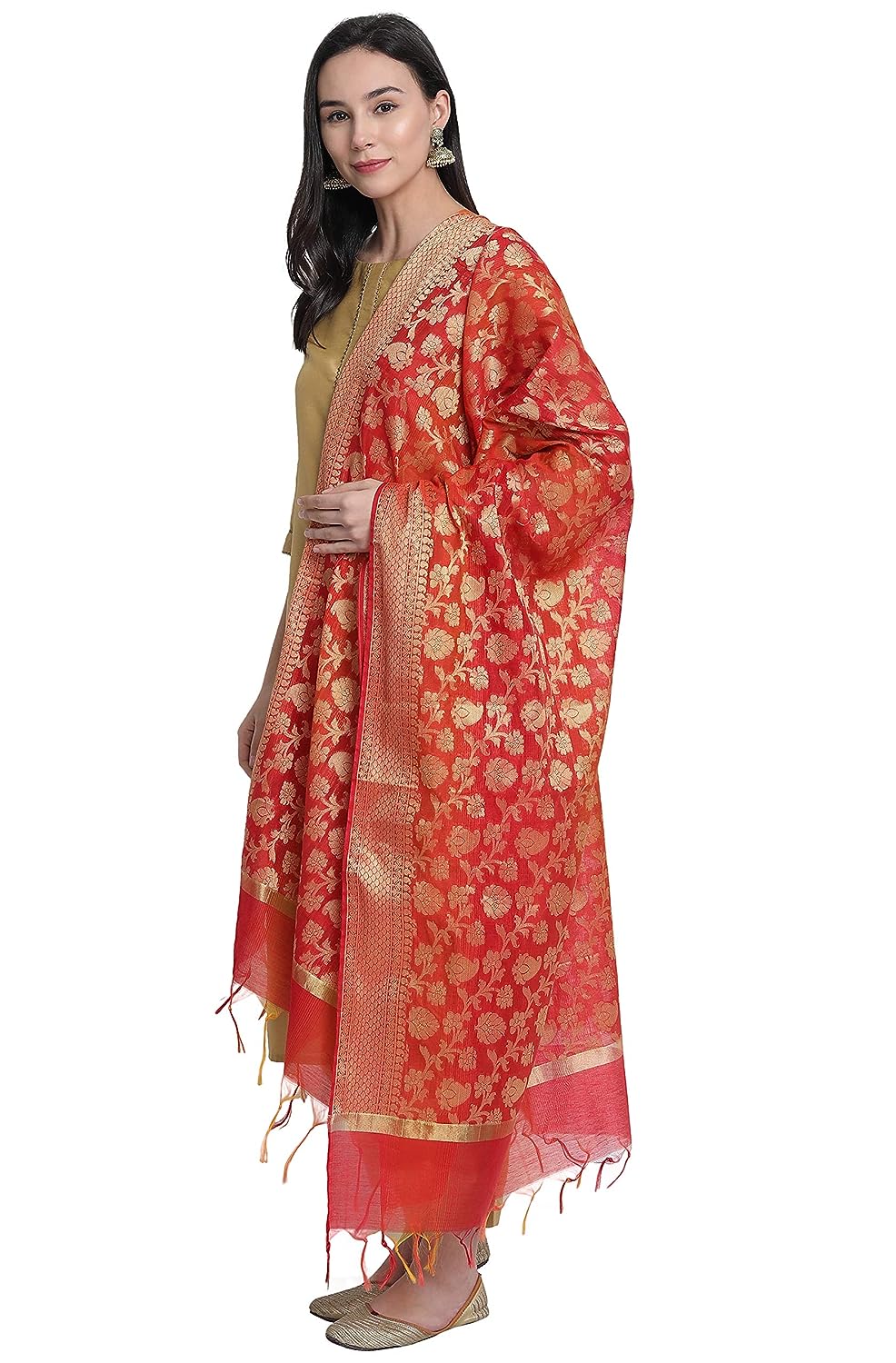 Janasya Women's Gold Poly Silk Solid Kurta with Pant and Dupatta Gold