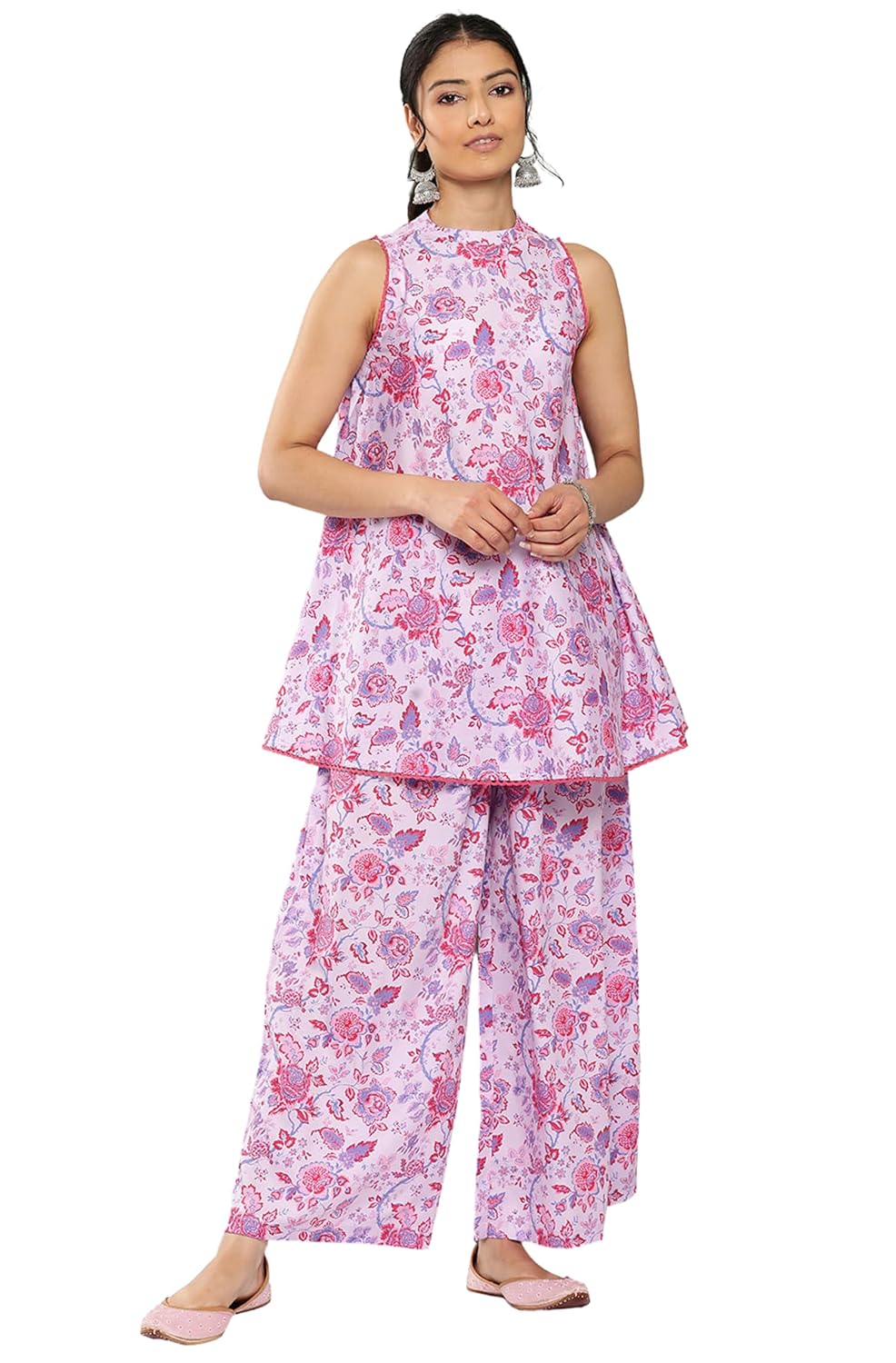 Janasya Women's Lavender Crepe Digital Printed Co-ords Set