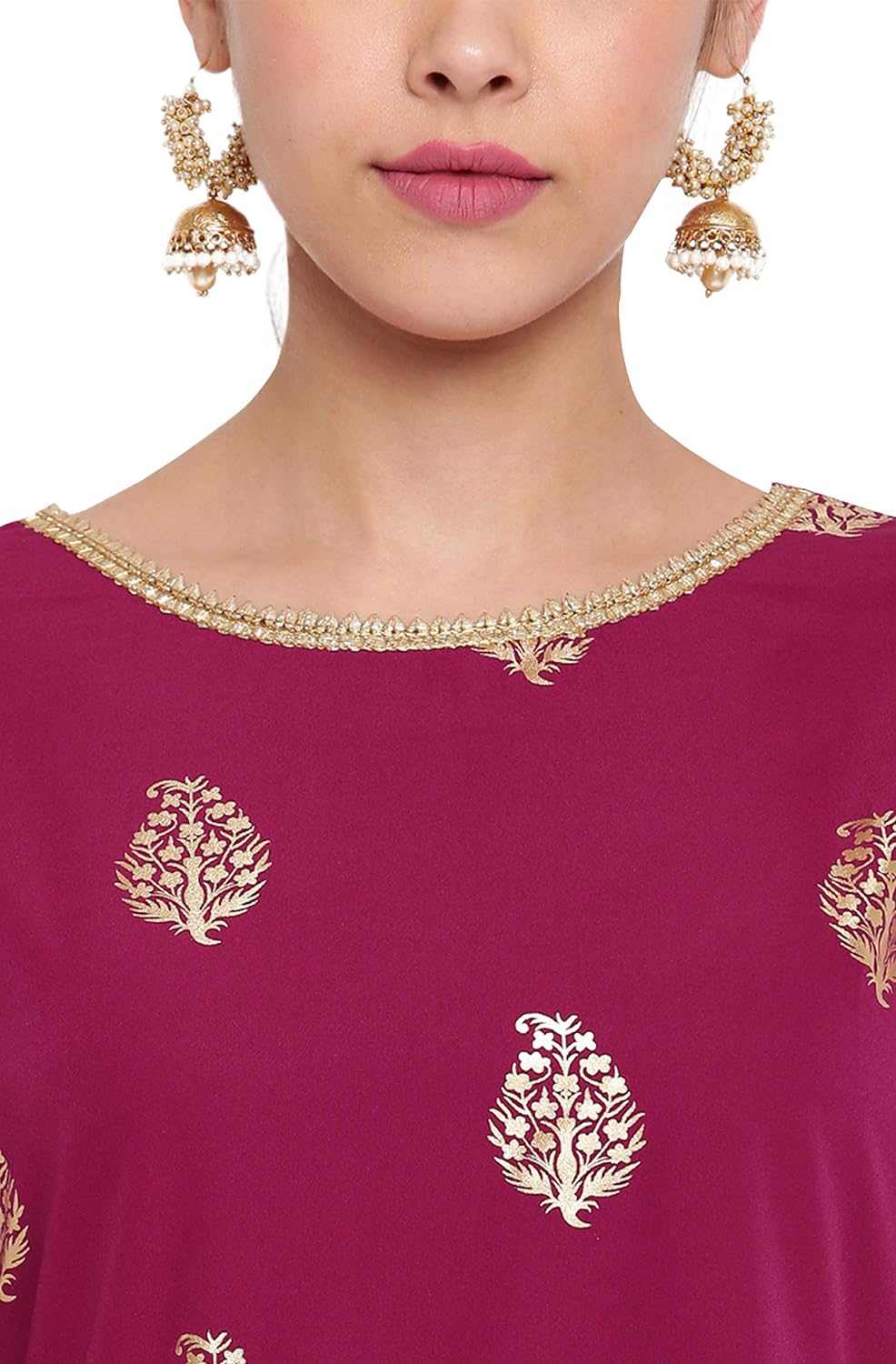 Janasya Women's Dark Green Poly Crepe Gold Print Kurti with Sharara and Dupatta