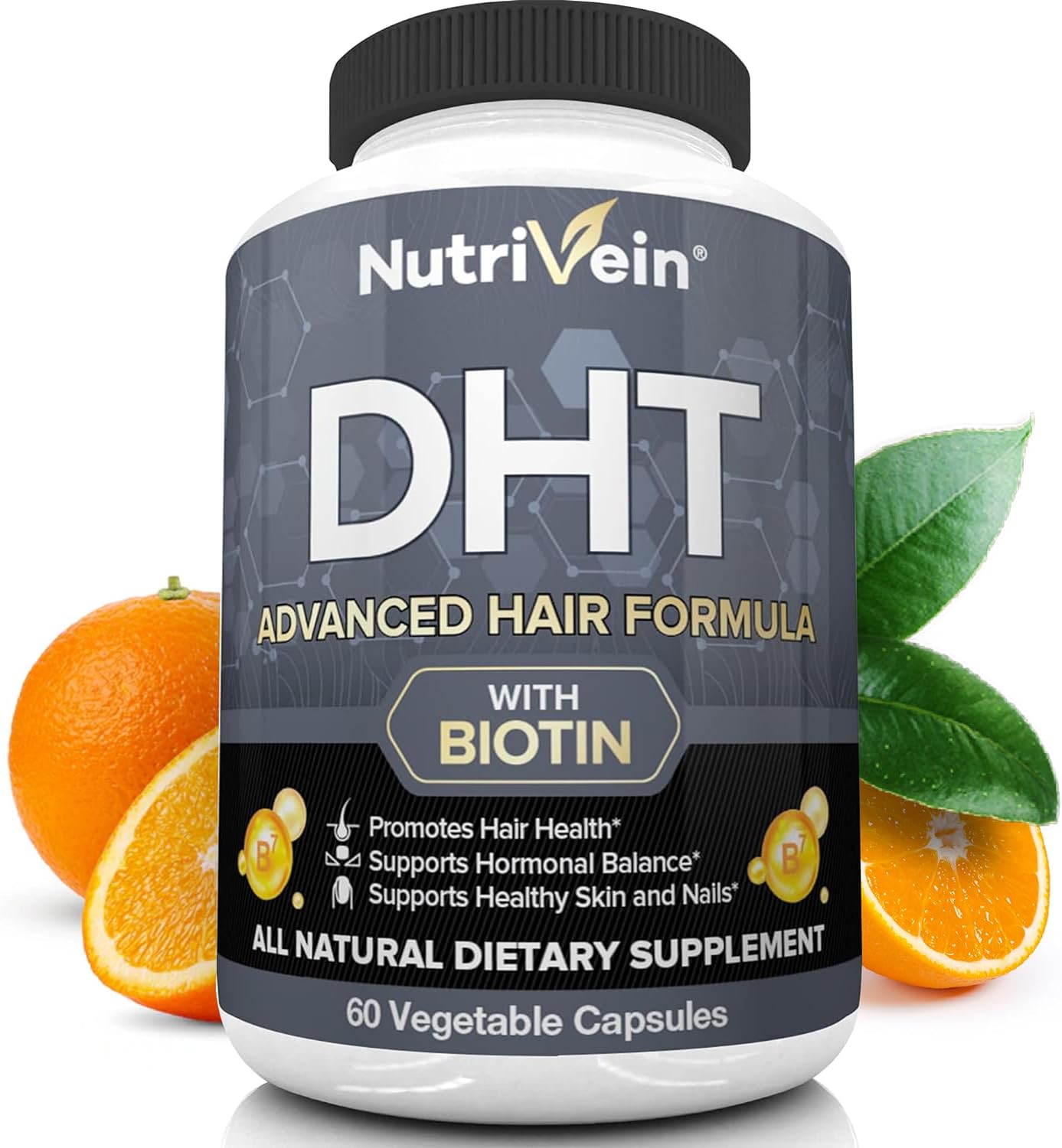 Nutrivein DHT Blocker with Biotin - Boosts Hair Growth & New Follicle Growth for Men and Women - 30 Day Supply (60 Capsules, Two Daily)
