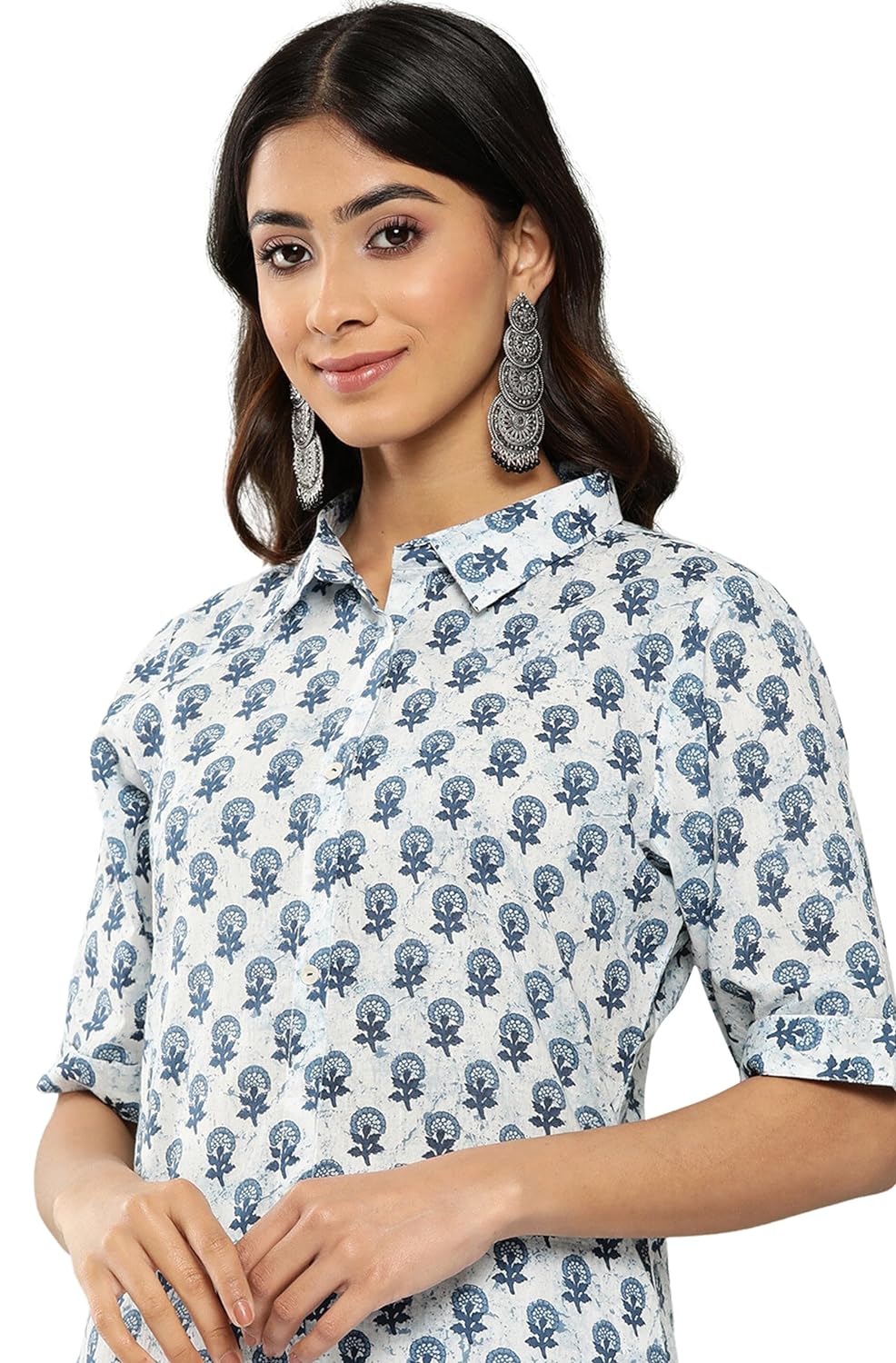 Janasya Women's White Cotton Floral Printed Co-ords Set