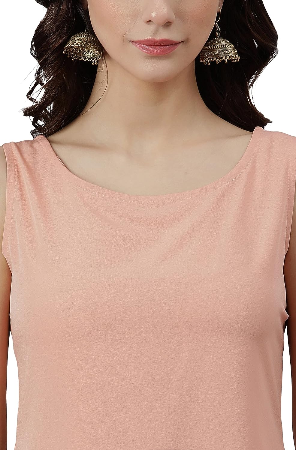 Janasya Women's Peach Poly Crepe Solid Kurta with Pant and Dupatta