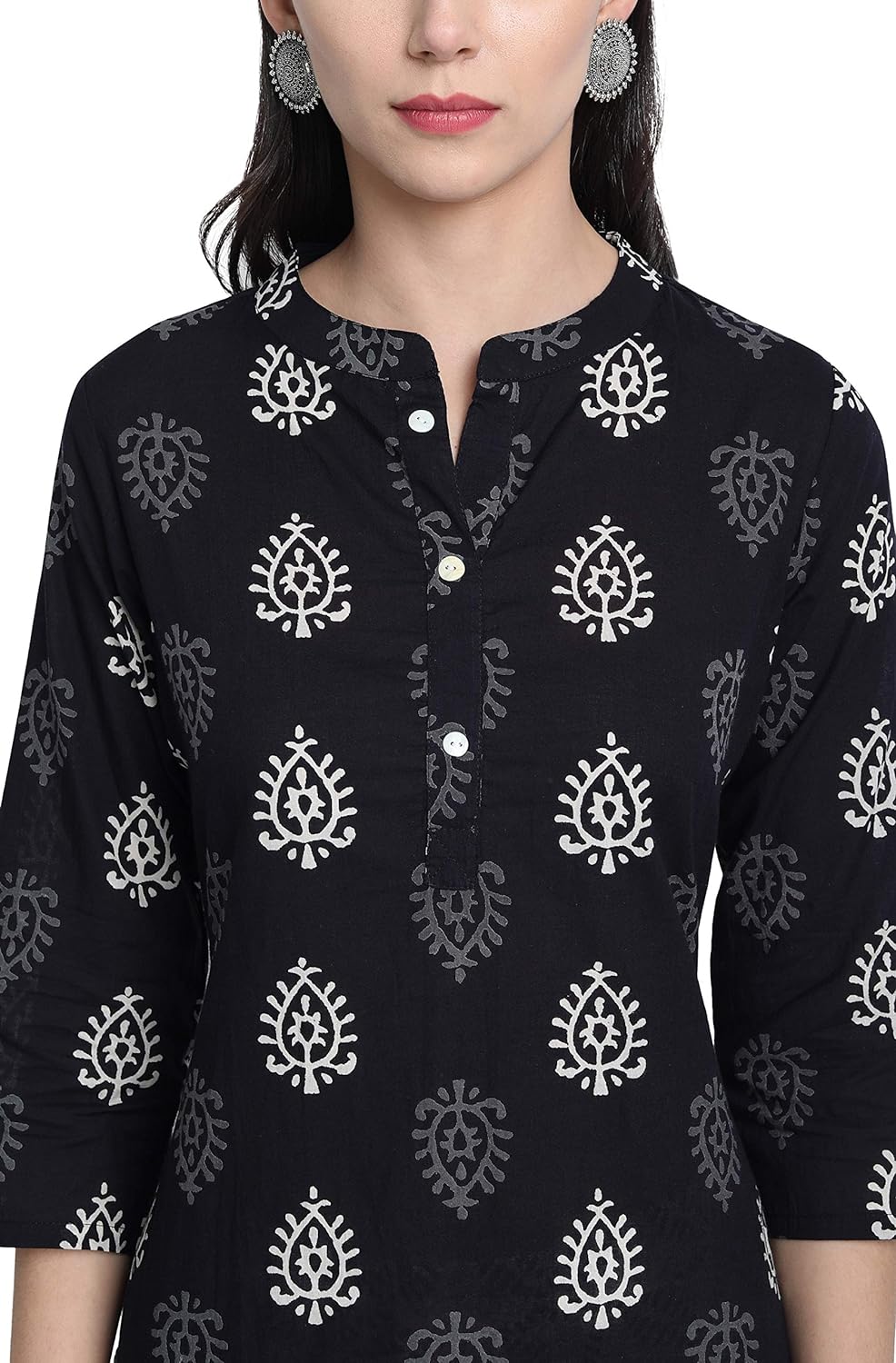 Janasya Women's Black Cotton Kurta With Palazzo and Dupatta