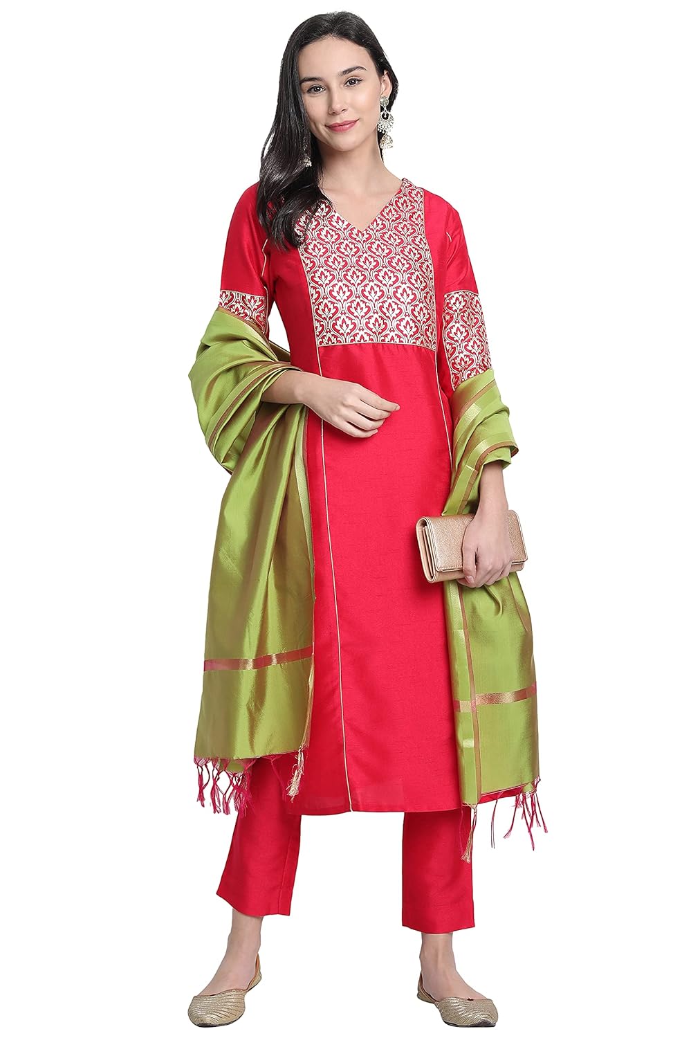 Janasya Women's Poly Silk Kurta With Pant And Dupatta