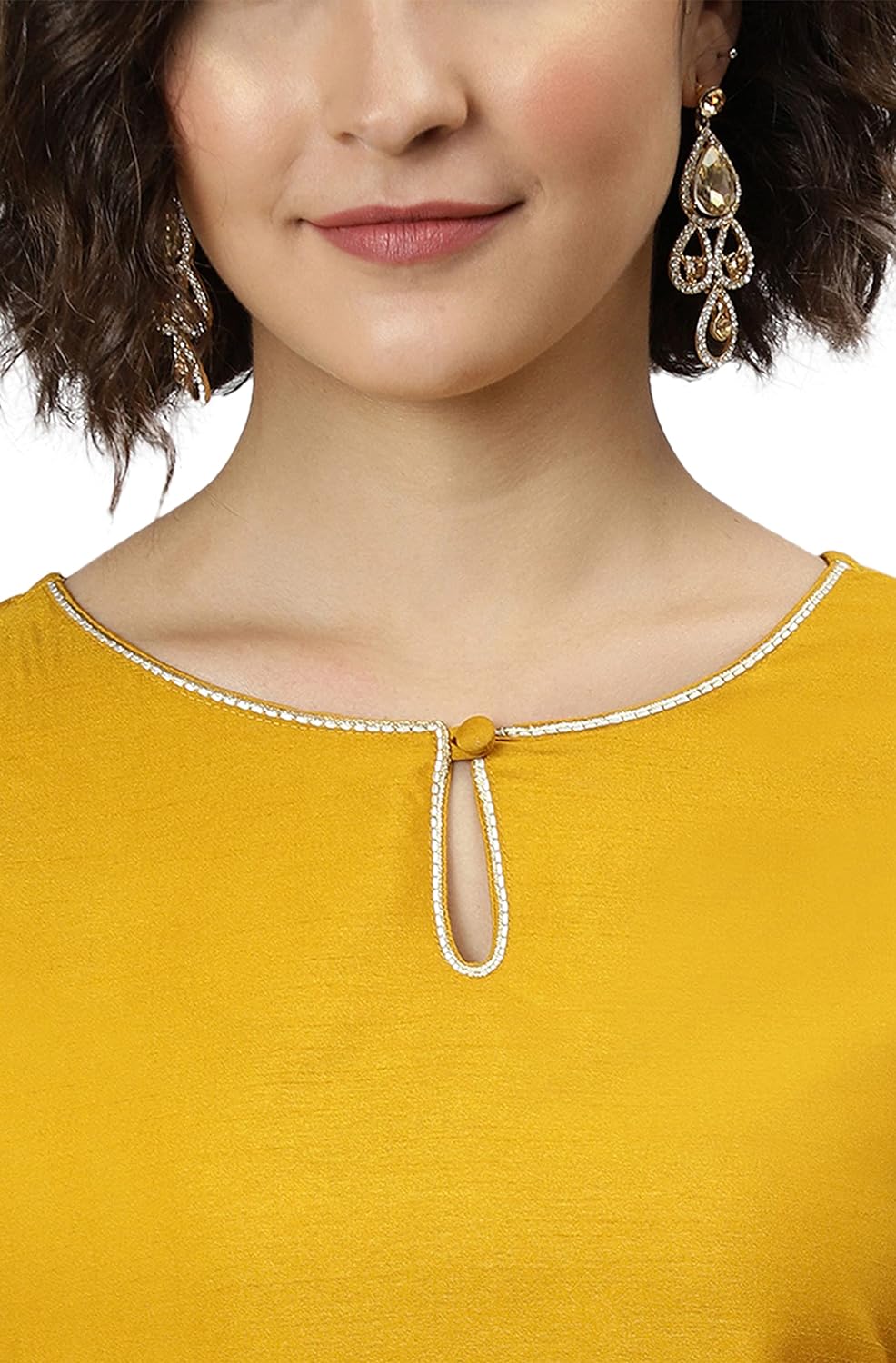 Janasya Women's Mustard Poly Silk Kurta