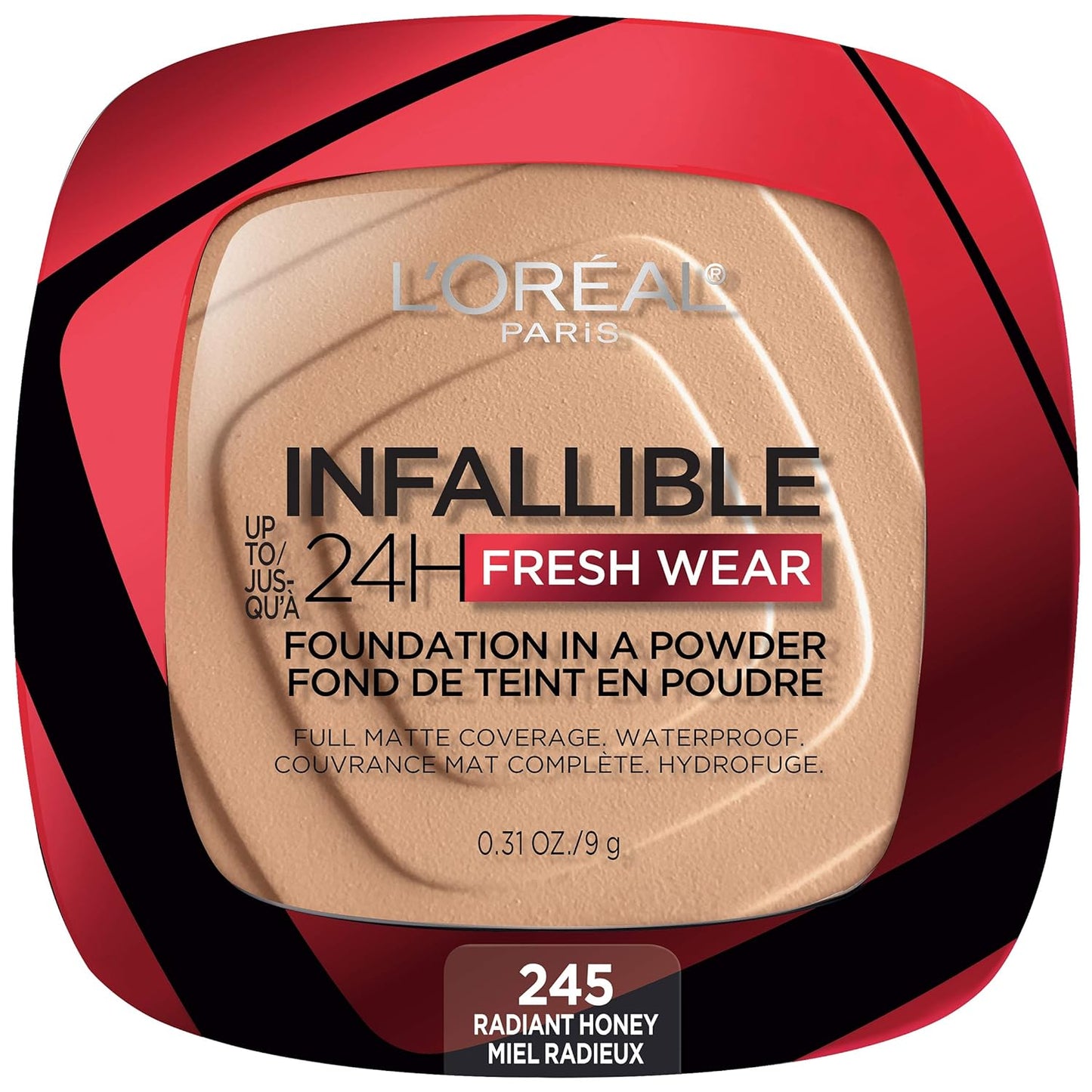 L'Oreal Paris Makeup Infallible Fresh Wear Foundation in a Powder, Up to 24H Wear, Waterproof, Radiant Honey, 0.31 oz.
