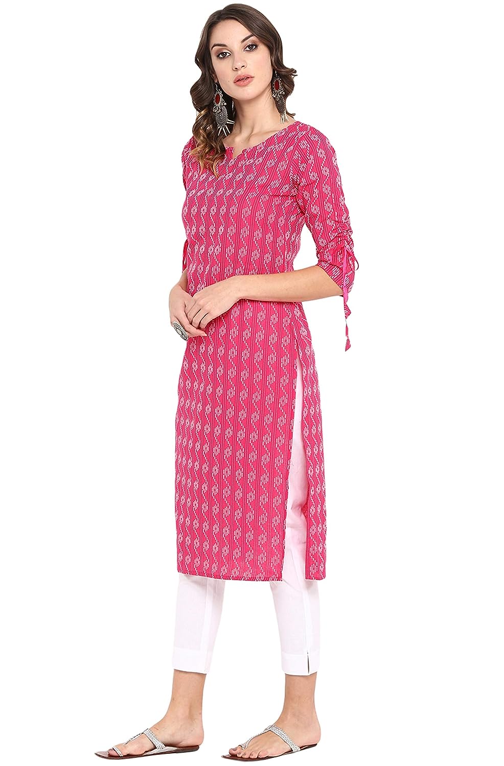 Janasya Women's Pure Cotton Straight Kurta Pink