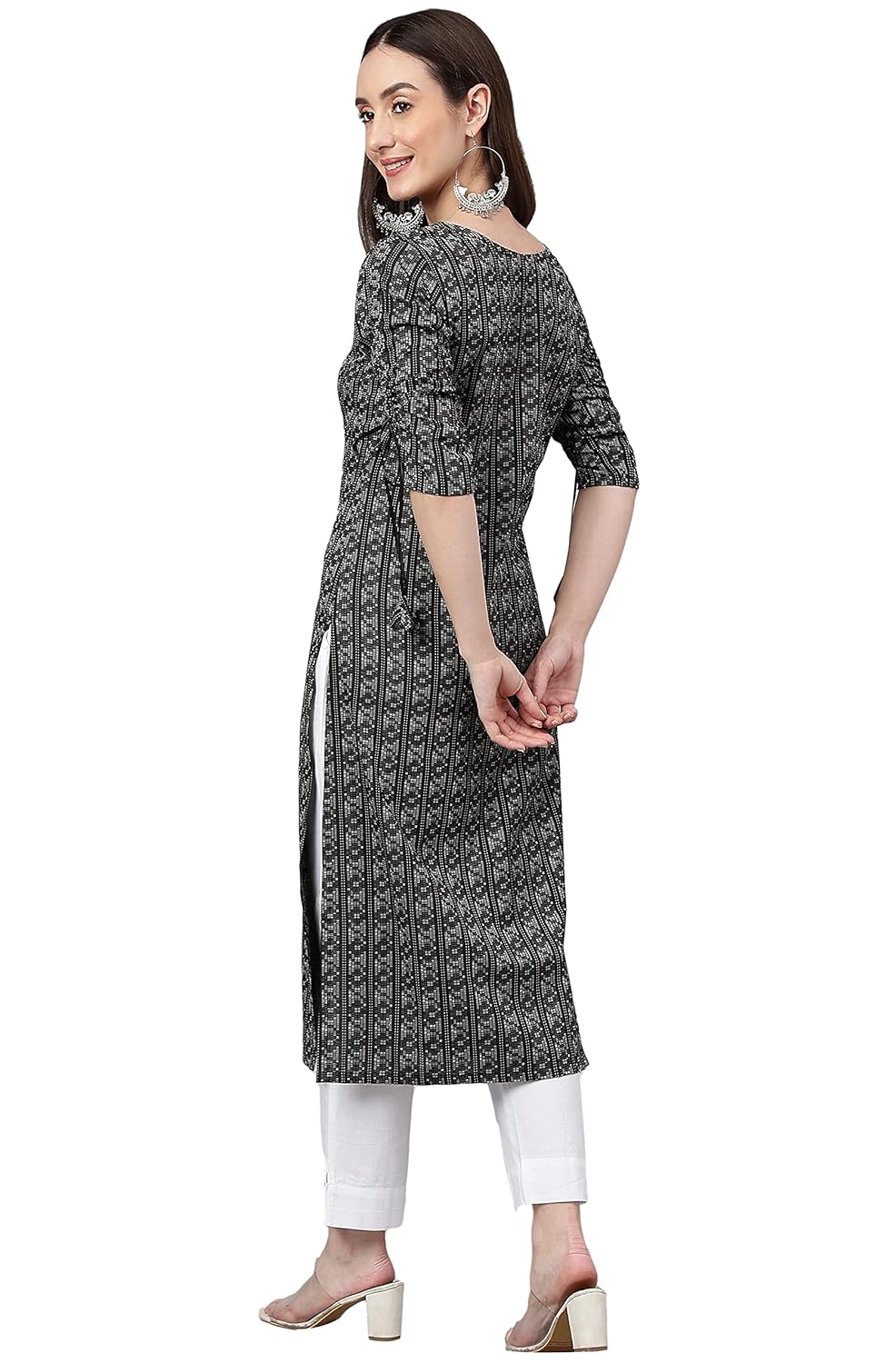 Janasya Women's Black Cotton Woven Design Straight Kurta