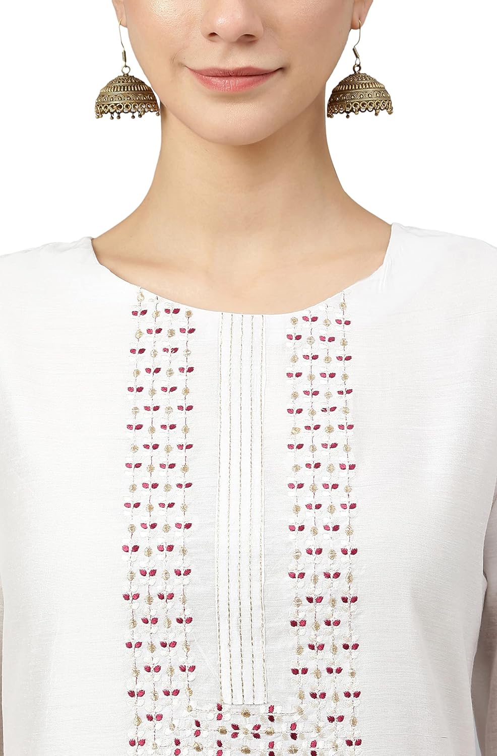 Janasya Women's White Poly Silk Solid Kurta with Pant and Dupatta