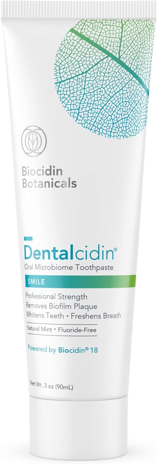 Dentalcidin Toothpaste with Biocidin - Gently Whitening Toothpaste - Assists in Removing Biofilms & Plaque to Help Maintain Teeth & Gum Health - Fluoride Free Toothpaste for Kids & Adults (3 oz)