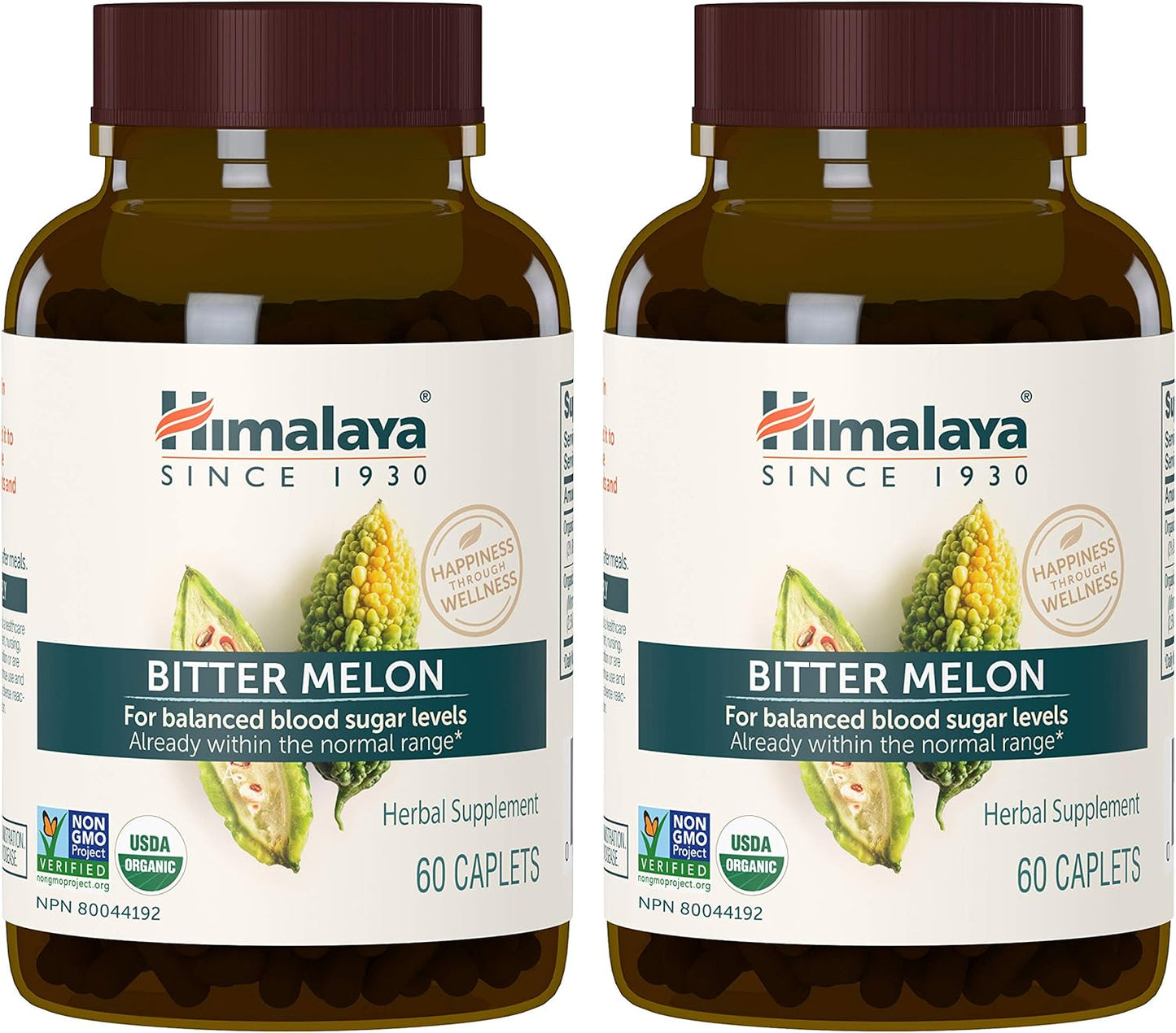 Himalaya Organic Bitter Melon/Karela Herbal Supplement, Glycemic Support and Weight Management, USDA Certified Organic, Non-GMO, Vegan, 660 mg, 60 Plant-Based Caplets, 2 Pack