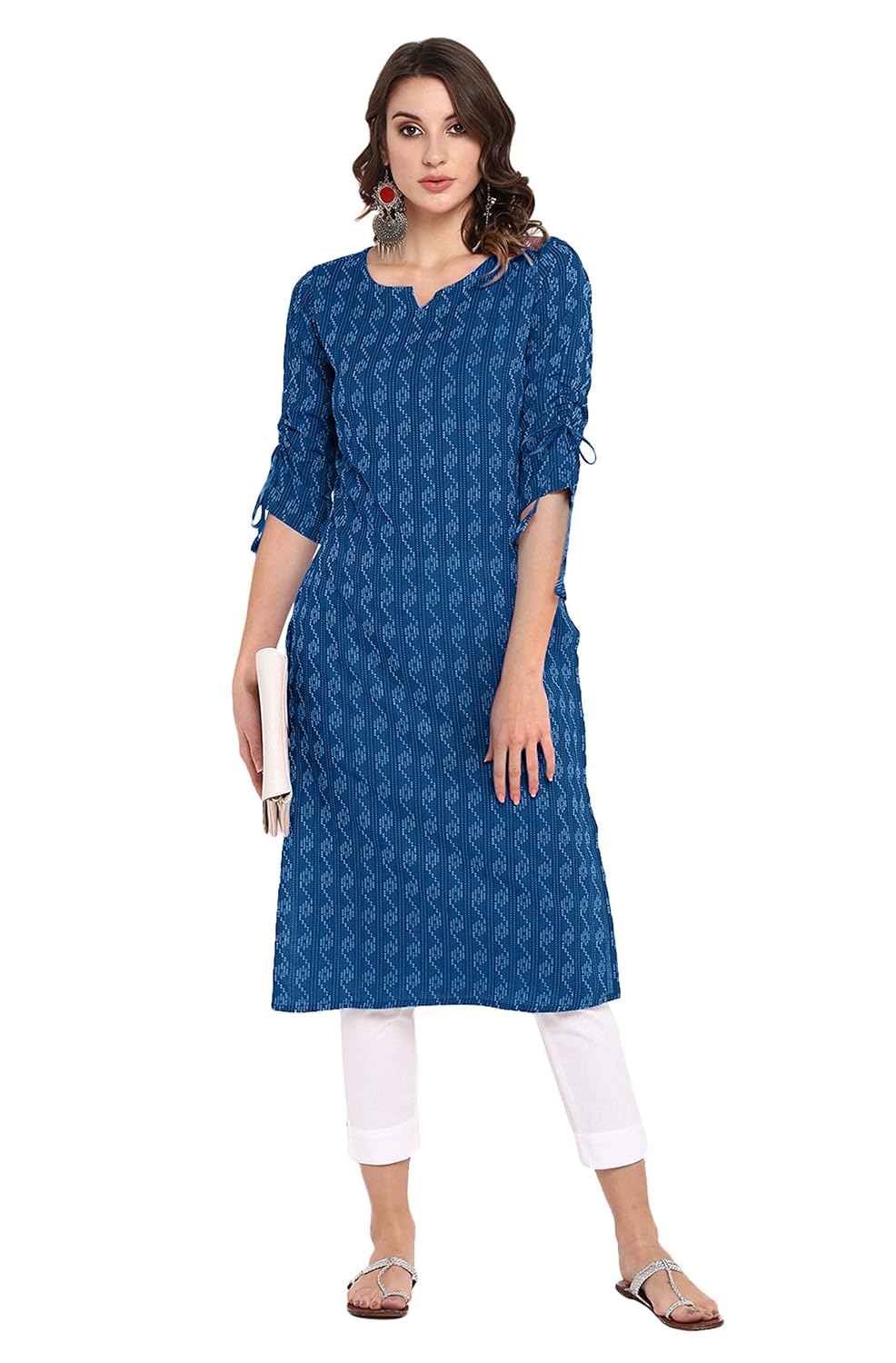 Janasya Women's Pure Cotton Straight Kurta Blue
