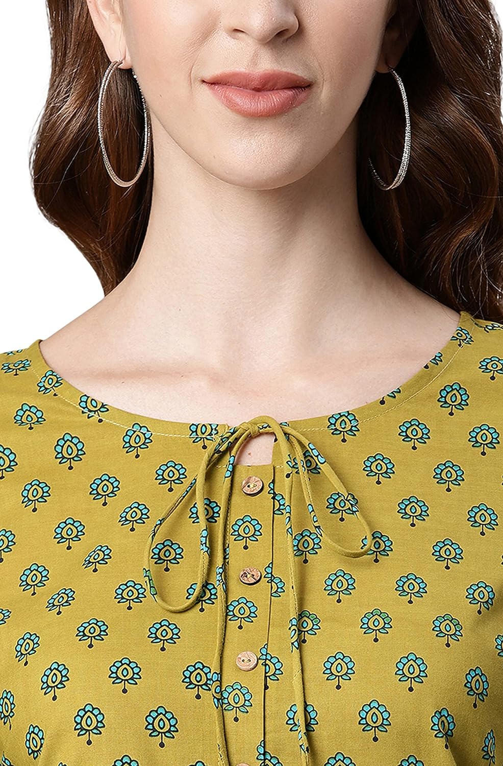 Janasya Women's Green Ethnic Motifs Cotton Tunic