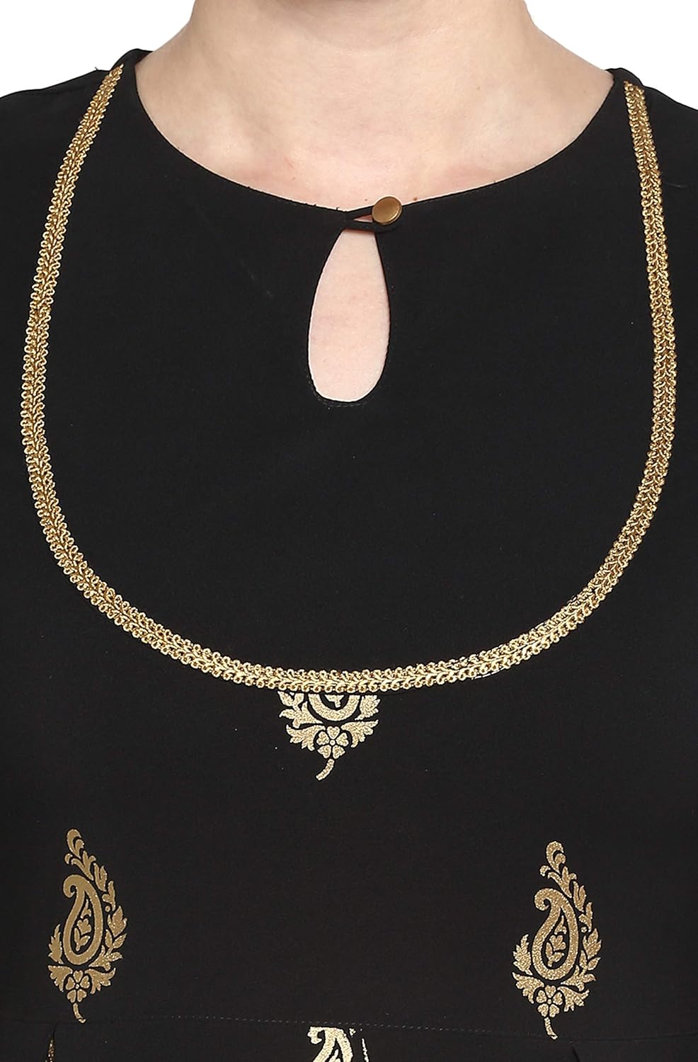 Janasya Women's Black Poly Crepe A-Line Kurti with Dhoti Pant