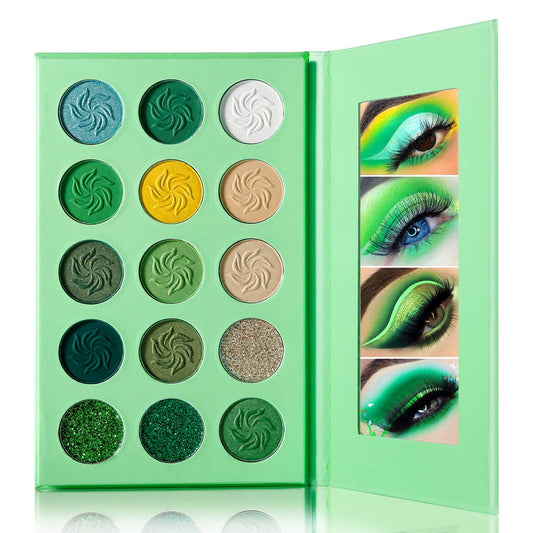 DE'LANCI Avocado Green Eyeshadow Palette 15 Colors, Highly Pigmented Eyeshadow Pallete Matte Shimmer Glitter Eye Shade Grinch Makeup, Long Wear Cruelty Free Nude Yellow Emerald Green Eye Shadow Pallet